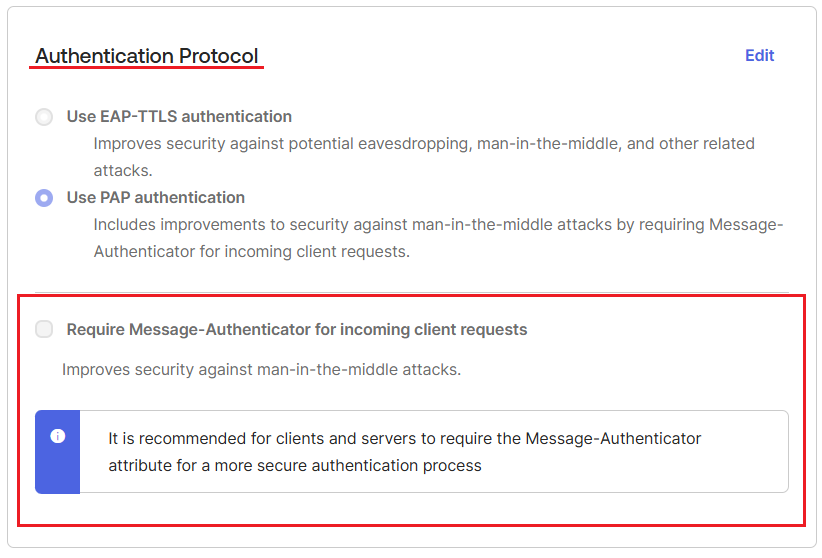 Option to require Message Authenticator