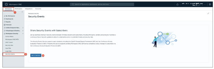 Workspace Menu under Security Events