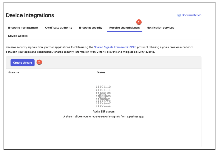 Receive Shared signals tab