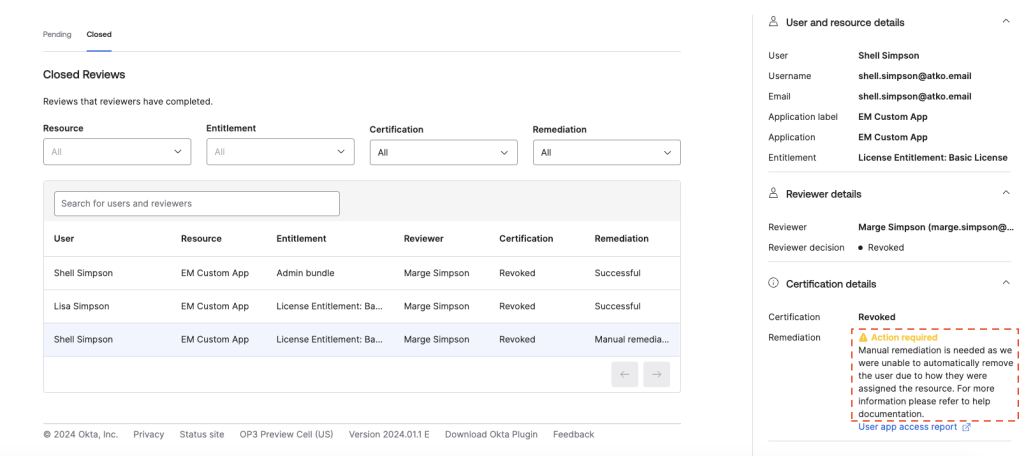 User and resource details