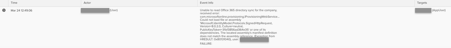 Error from System log