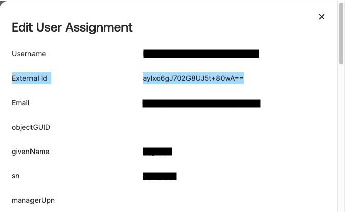 Edit User Assignment - External Id
