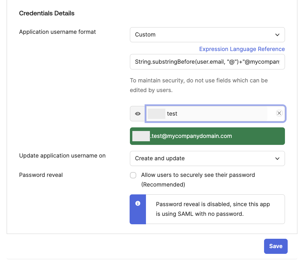 OEL expression for application username format