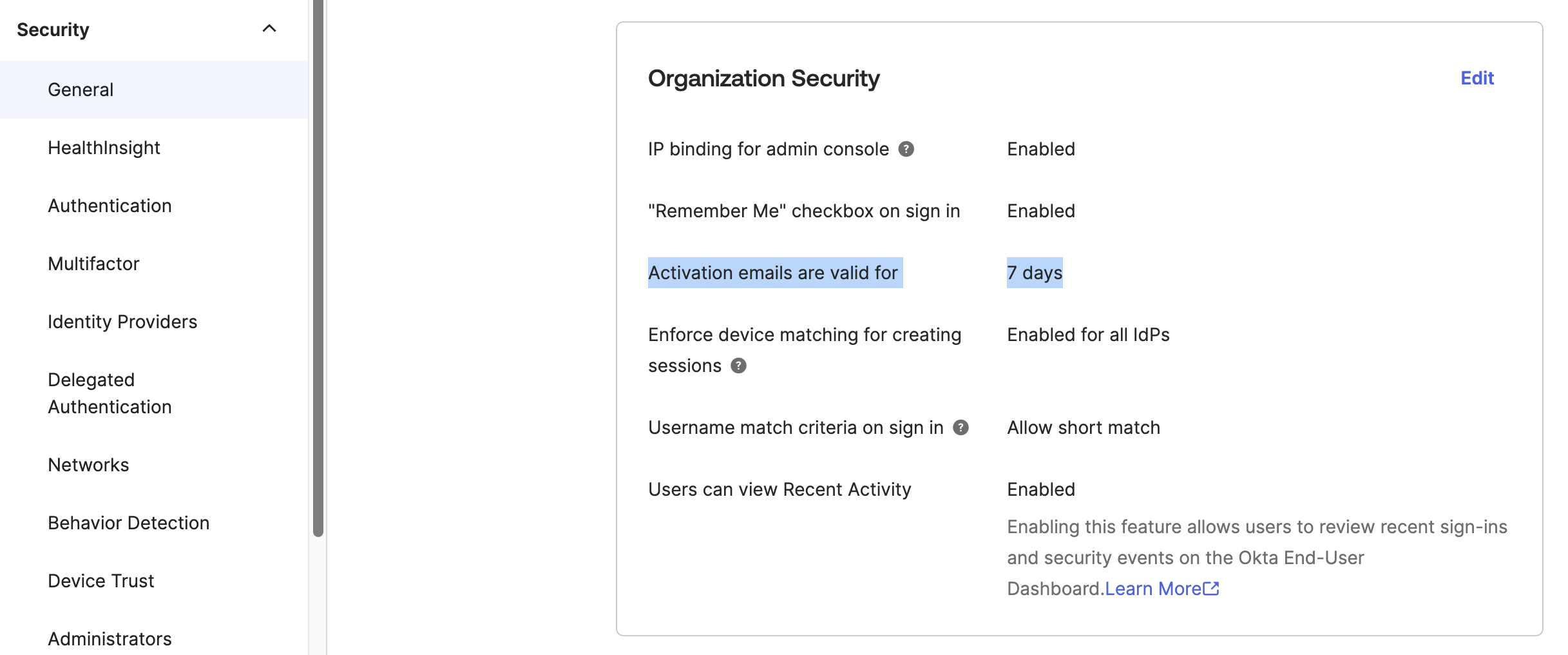 Organization Security Configuration