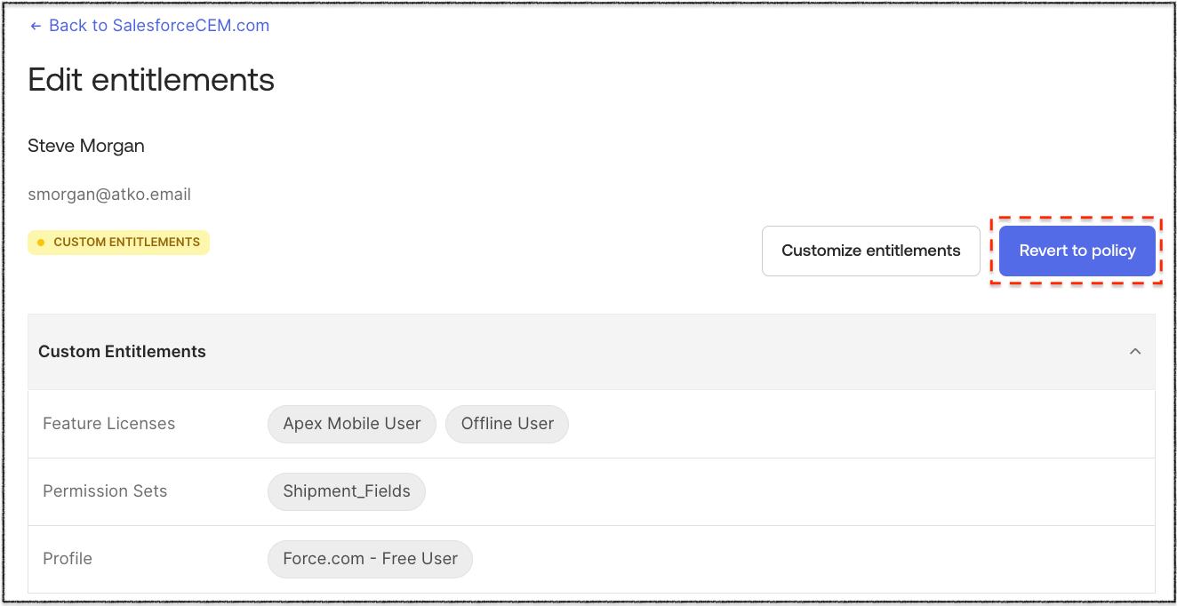 "Revert to Policy" button