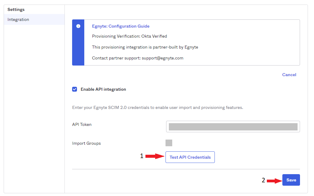 Test API Credentials button
