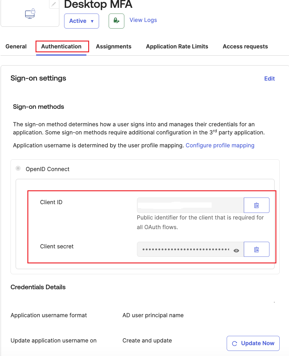 Authentication Tab