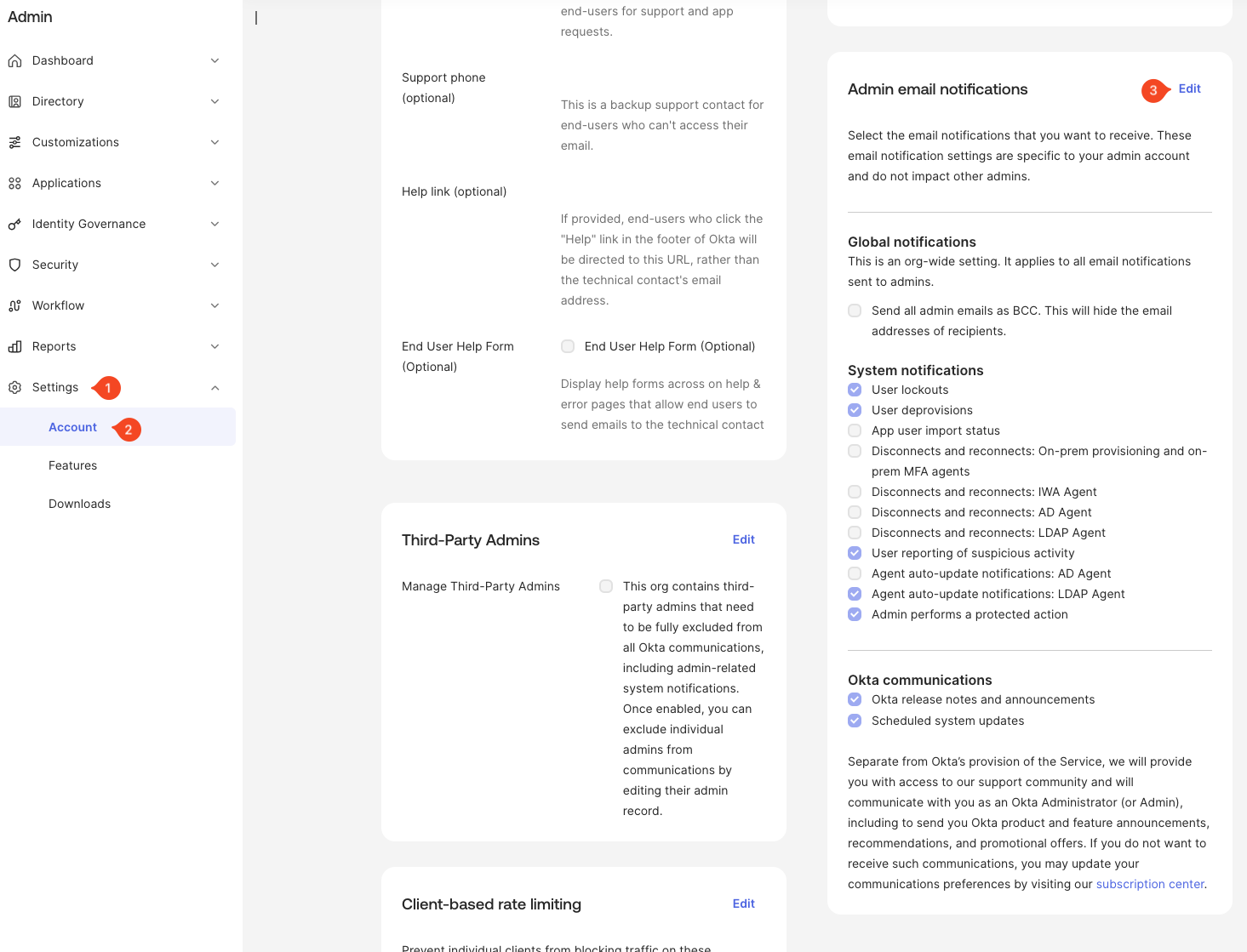 Admin email notifications