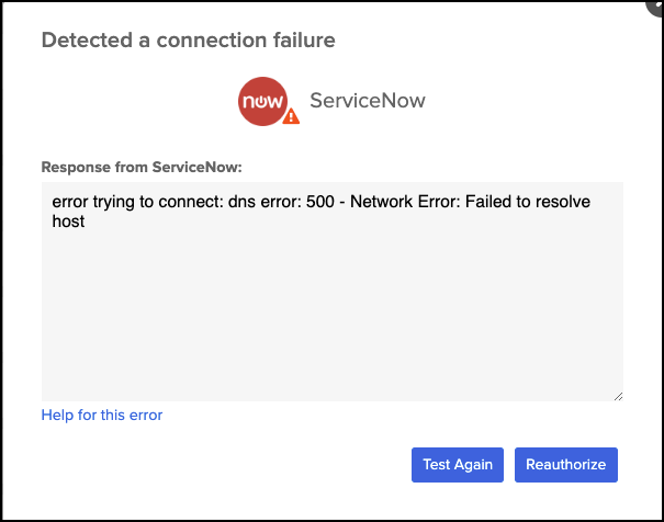 ServiceNow 500 DNS Error