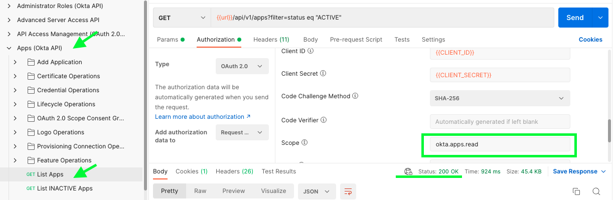 Postman - List Active Apps