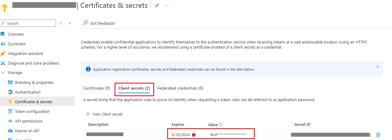 Certificates & secrets