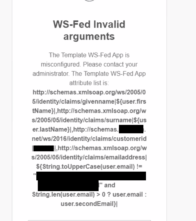 WS-Fed Invalid arguments