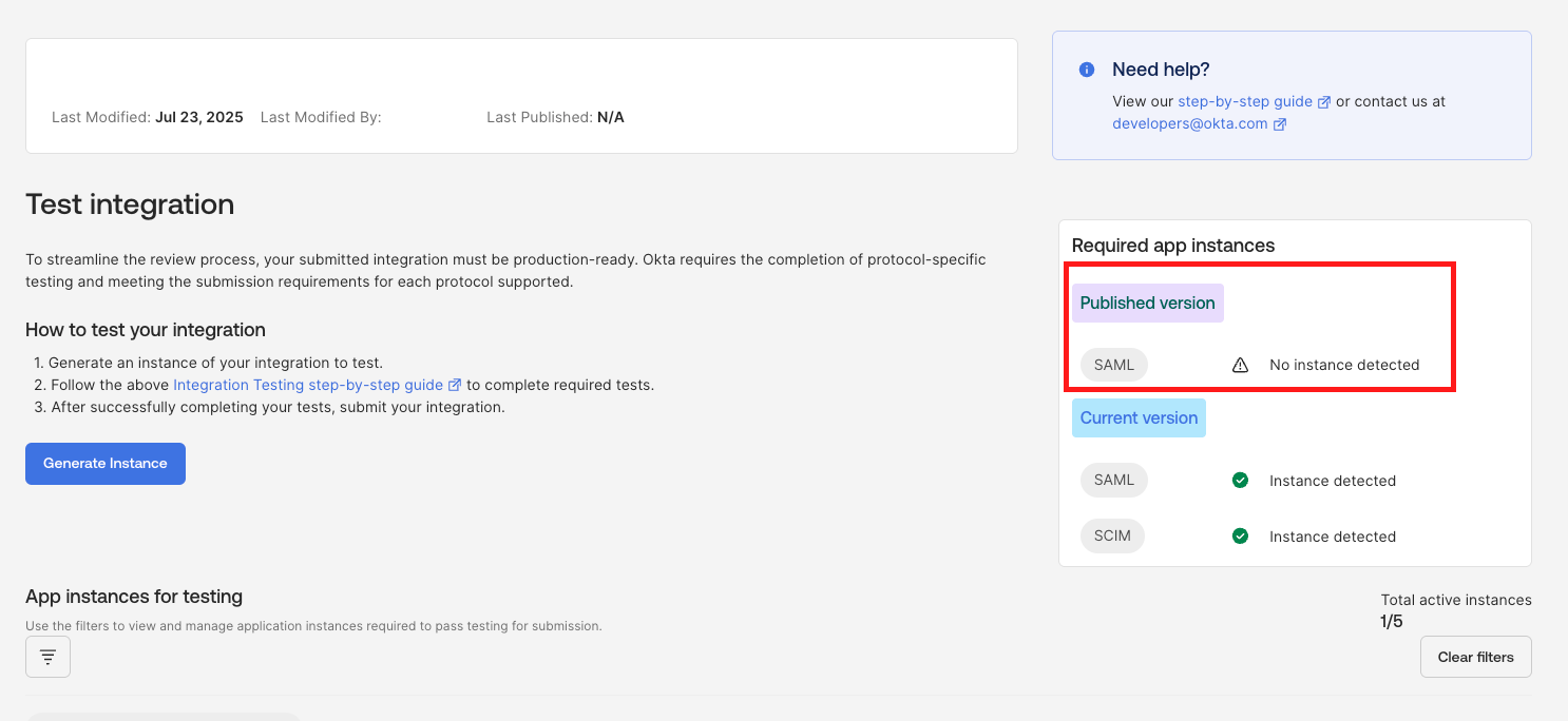 "Published version" of an app