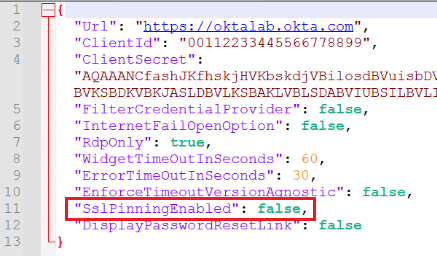SslPinningEnabled set to false