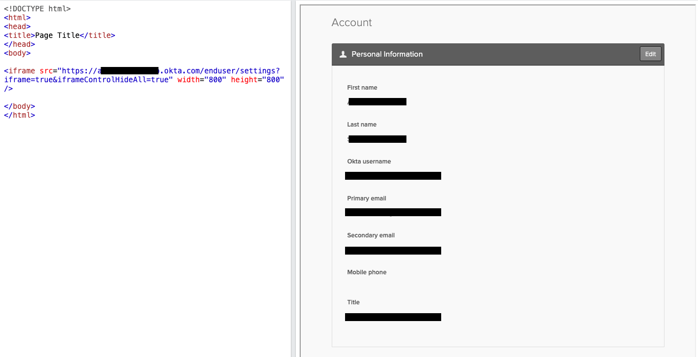 End-user settings embedded in iFrame