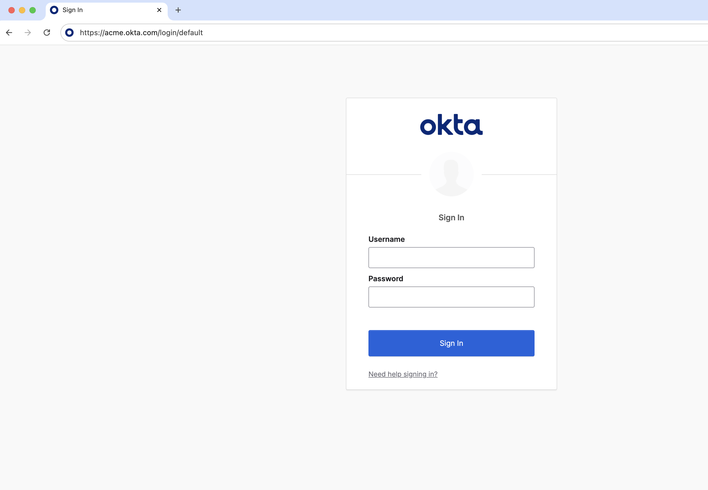 Okta Login Screen