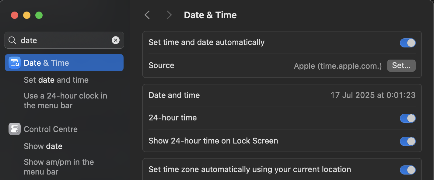 Date and time