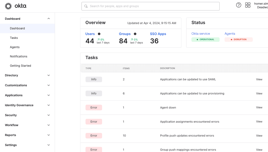Okta Admin Dashboard