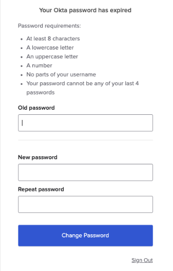Set new Okta password