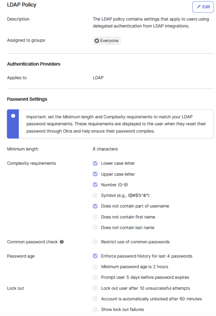 Password requirements