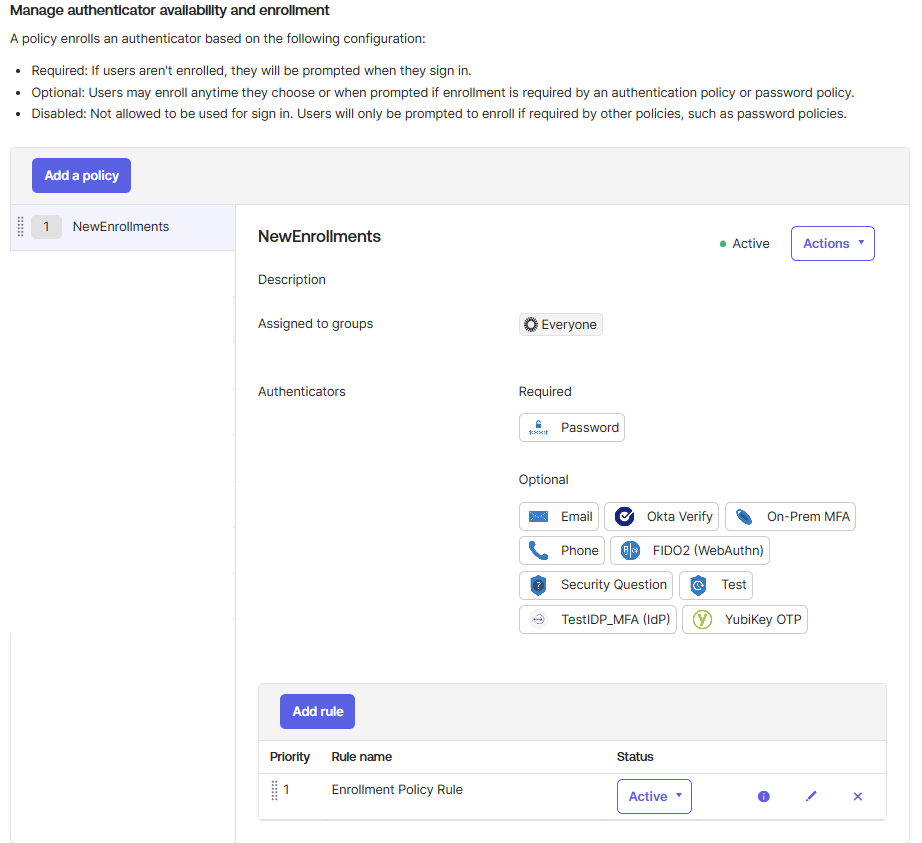 OIE Authenticator Enrollment Policy