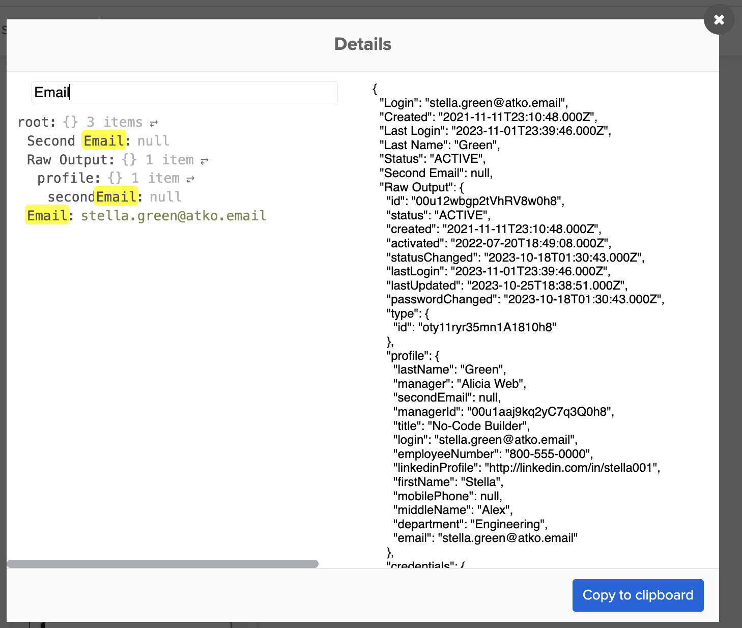 Searching card’s JSON response