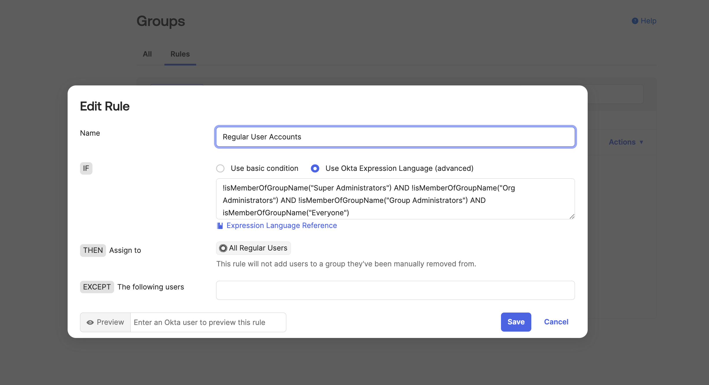 Create Group Rule screenshot