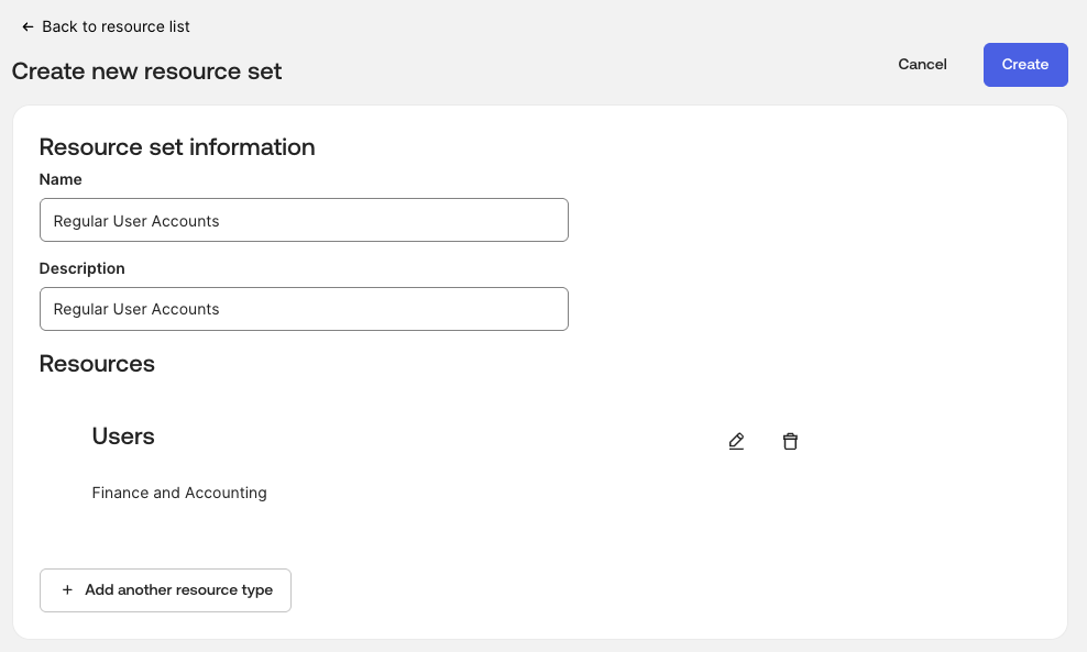 Create new resource set