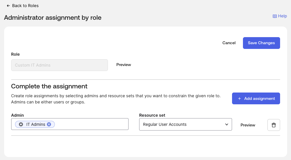 Set Group and Resource Set for Custom Admin Role