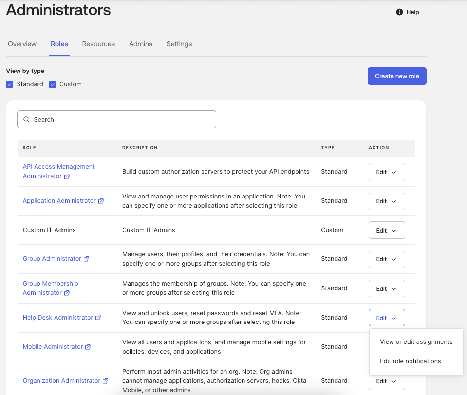 View or Edit Assignments for Help Desk Administrator Role