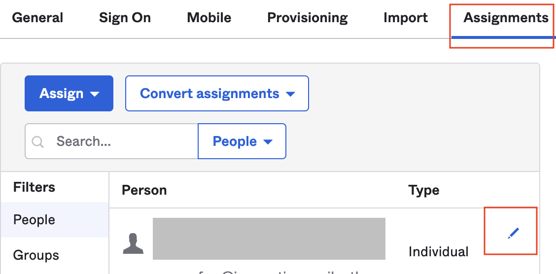 Assignments tab of the Office integration