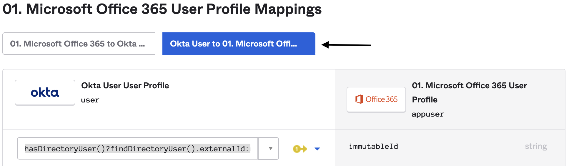 Okta User to Office 365&nbsp;section