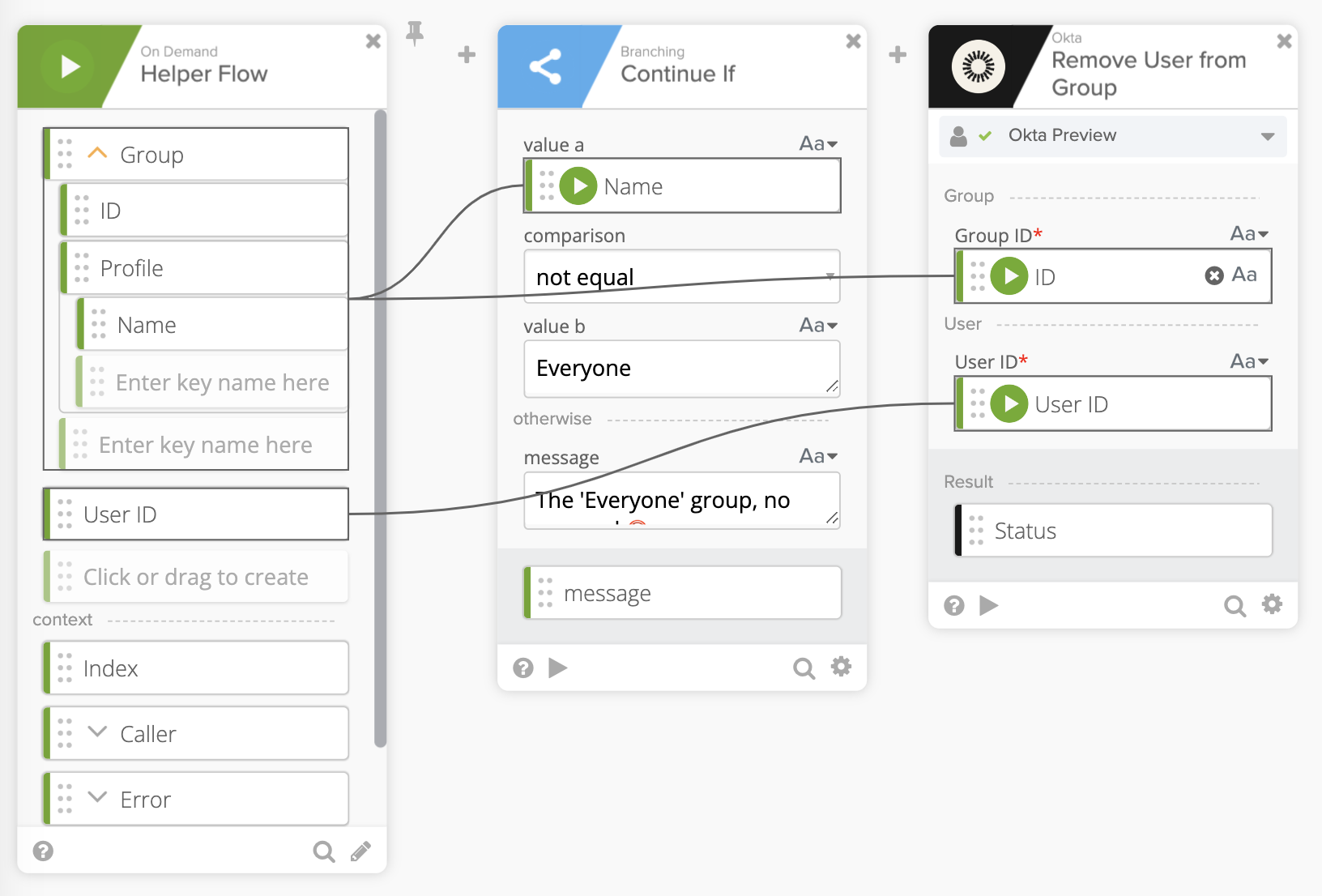 Remove user from group helper flow when using List – For Each card
