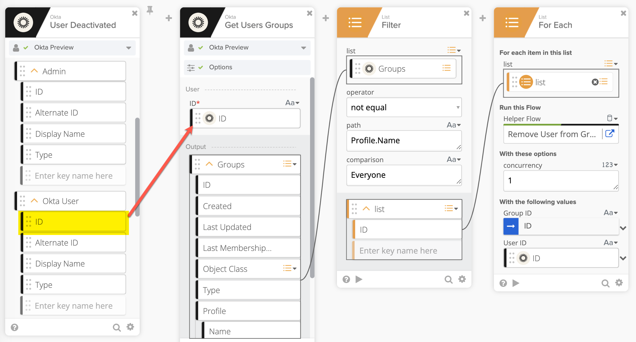 Using the List – Filter card to remove the Everyone group