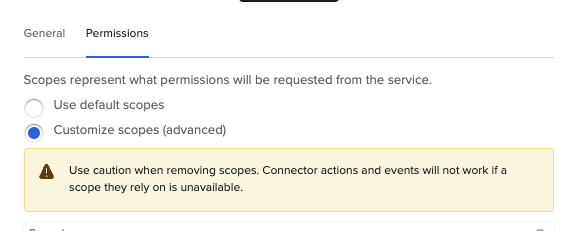 "Customize scopes (advanced)" selection