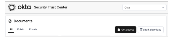 Okta Security Trust Center - Documents table