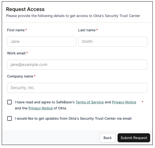 Request Access - Okta's Security Trust Center