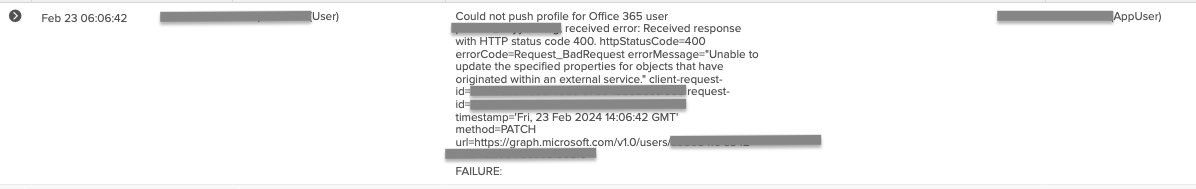 Office 365 Profile Push Error