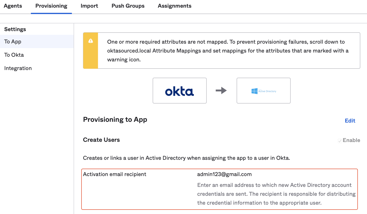 Activation email recipient