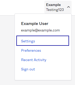 User > Settings menu in the Okta User Dashboard