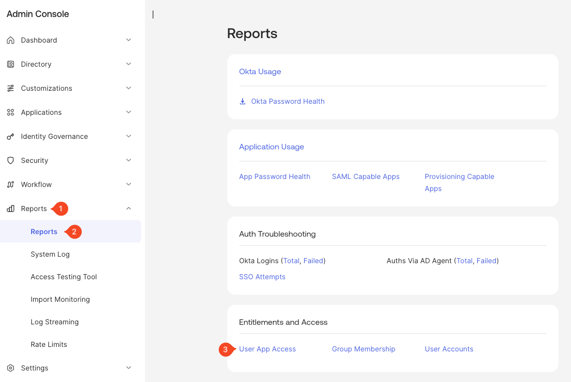 Reports menu