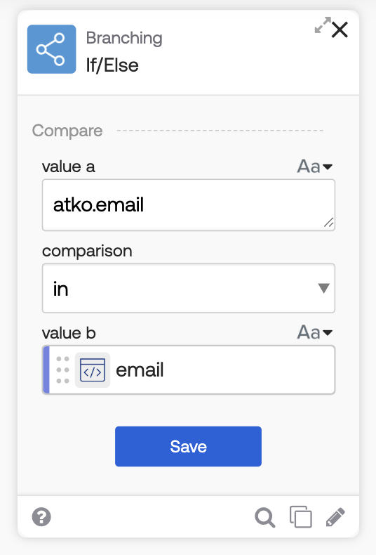 Example of If/Else comparison logic