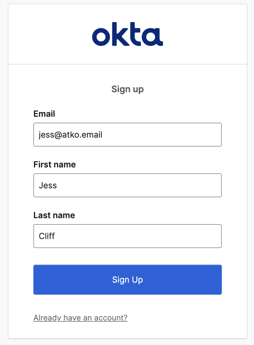 Example of Self-service registration form