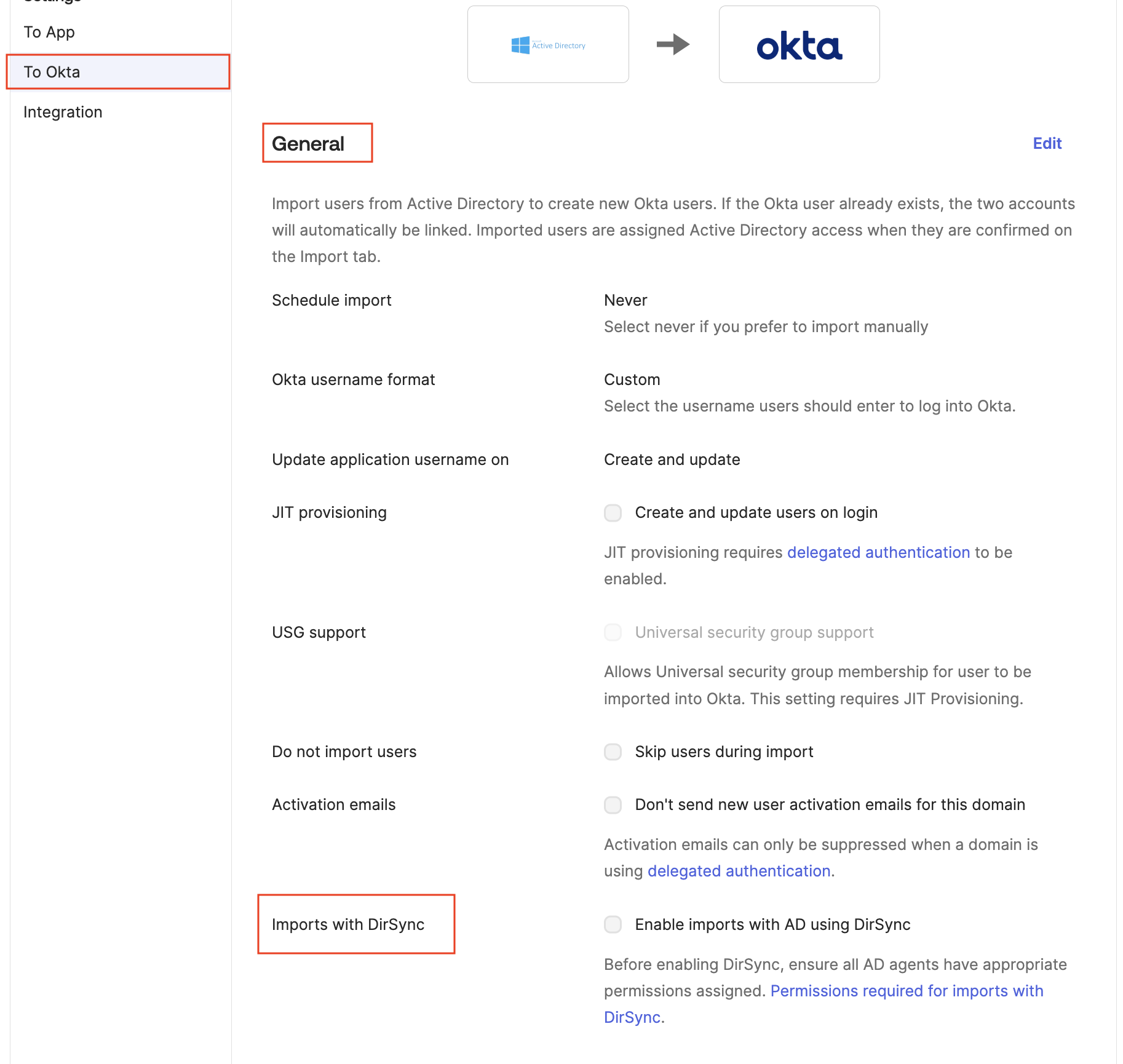 AD DirSync Setting