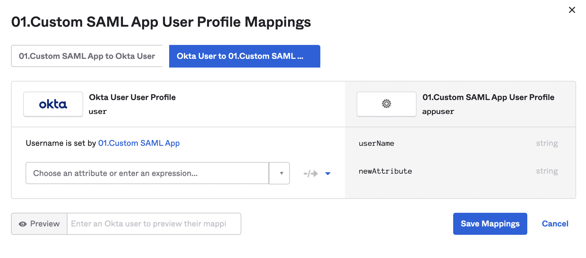 Okta User to Application button