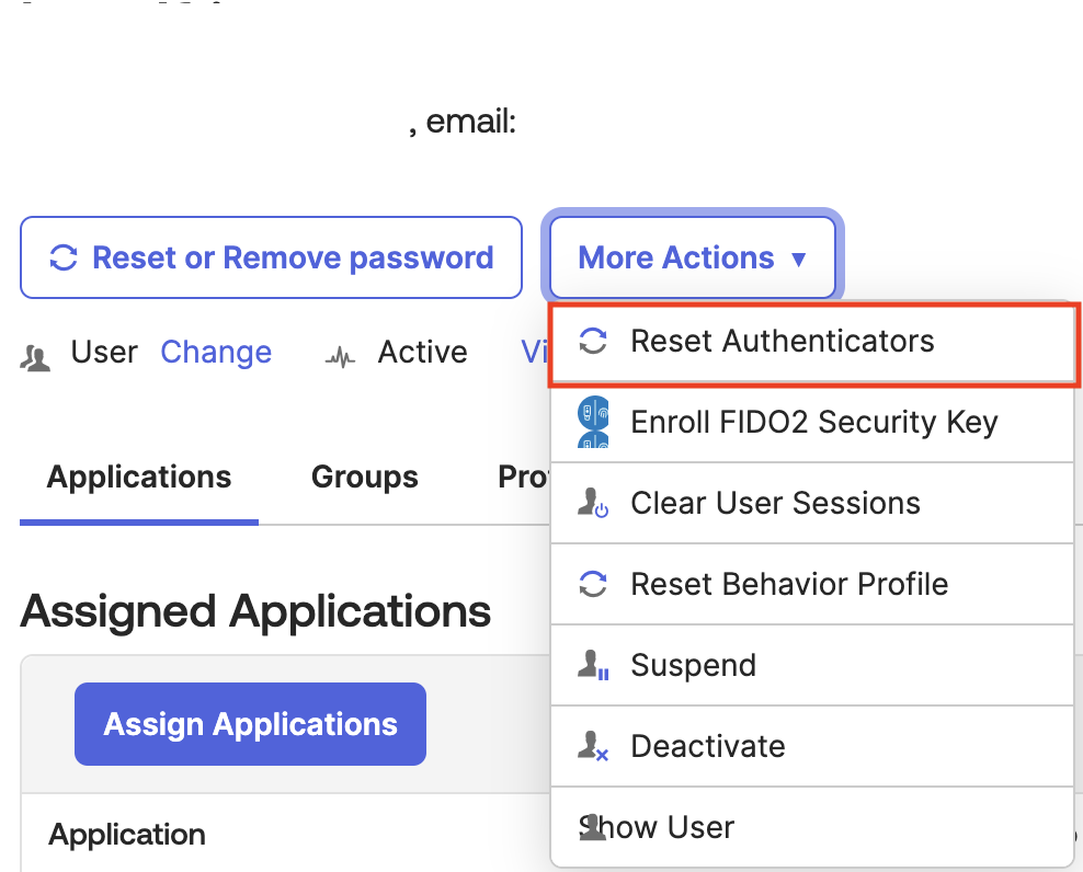 Reset Authenticators button
