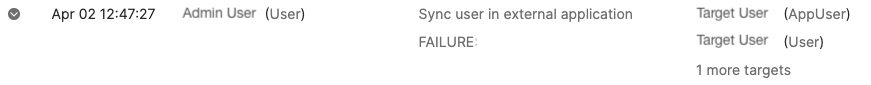 System Log Error - Sync user in external application
