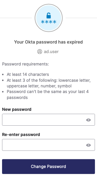Expired password reset prompt
