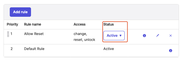 Okta password policy rule status