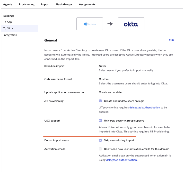 "Do not import users - Skip users during import" setting